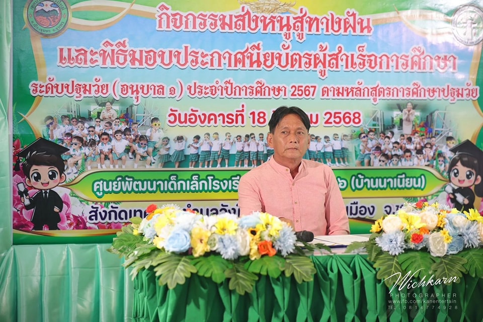 วันนี้(18มีนาคม2568) เวลา 08.30 น.นายราชิต ชั่งช่างเรือรองนายเทศมนตรีตำบลวังใหม่รับมอบหมายงานจากนายพรศักดิ์ พิมานนายกเทศมนตรีตำบลวังใหม่เป็นประธาน"กิจกรรมสู่หนู สู่ฝัน"และพิธีมอบประกาศนียบัตร
ผู้สำเร็จการศึกษาระดับปฐมวัย(อนุบาล1) ประจำปีการศึกษา 2567ณ ศูนย์พัฒนาเด็กเล็กไทยรัฐวิทยา 66 (บ้านนาเนียน)สังกัดเทศบาลตำบลวังใหม่ หมู่ที่ 9 ต.วังใหม่ อ.เมือง จ.ชุมพร